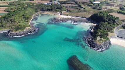 Drone view of Goto Fukue island, Nagasaki, Japan
