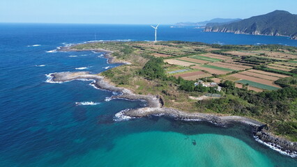 Drone view of Goto Fukue island, Nagasaki, Japan