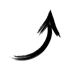 Hand drawn black grunge bent arrow pointing upwards, bold brush stroke. Modern graffiti design element