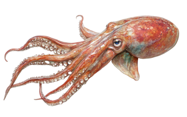 Giant squid on white background,png