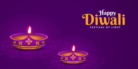 happy diwali background with diwali diya and mandala decorations with oil lamp design and copy space area