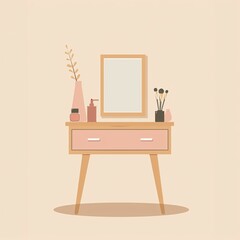 A Table With A Mirror And Vases On It, a high resolution AI illustration