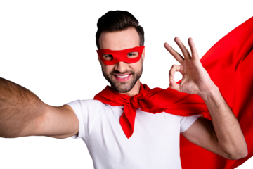 Self-portrait of his he nice-looking attractive content cool cheerful cheery positive macho virile bearded guy showing ok-sign ad advert isolated over gray pastel background