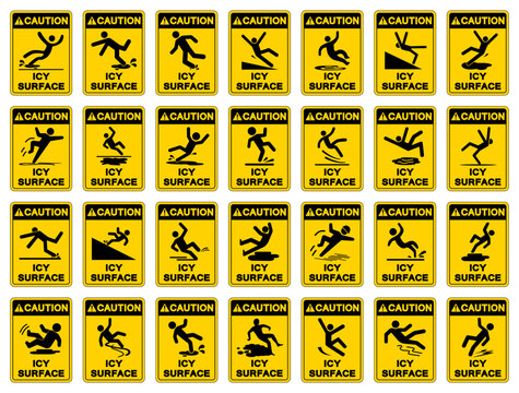Caution Icy Surface Set Symbol Sign,Vector Illustration, Isolate On White Background Label. EPS10
