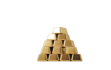 Gold bars stacks on white background,png
