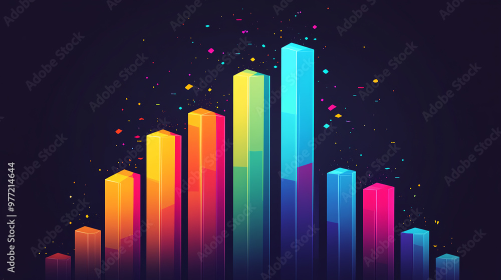 Poster vibrant abstract bar graph design, showcasing colorful data visualization against a dark background 