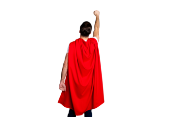 Rear back behind view portrait of his he nice-looking attractive cool content macho guy life lifestyle rising hand up isolated over gray violet purple pastel background