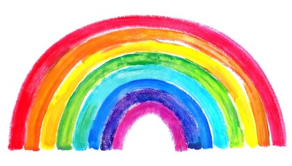 Obraz premium Colorful messy rainbow hand drawn watercolor and crayon children's drawing isolated on transparent background. Playful nursery clipart, LGBTQ pride or diversity concept graphic design element.
