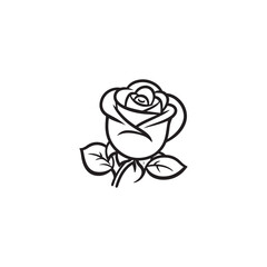 Black and White Rose Silhouette - Isolated Vector with Black Outline.