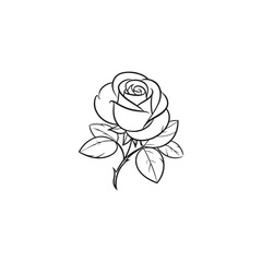 Simple Black and White Rose Silhouette - Vector Illustration.