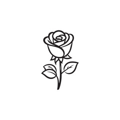 Rose Silhouette - Black Outline on White Background.