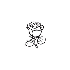 Rose Silhouette in Black Outline - Vector on White Background.