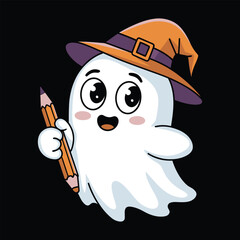 Cute Ghost Teacher Giving Spooky Halloween Lesson Vector Illustration