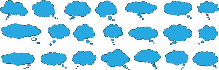 Cloud speech bubbles, blue thought bubbles clipart vector for communication concept isolated on white