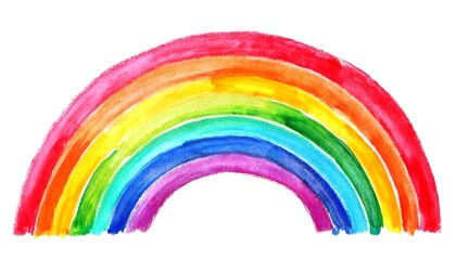 Fototapeta premium Colorful messy rainbow hand drawn watercolor and crayon children's drawing isolated on transparent background. Playful nursery clipart, LGBTQ pride or diversity concept graphic design element.