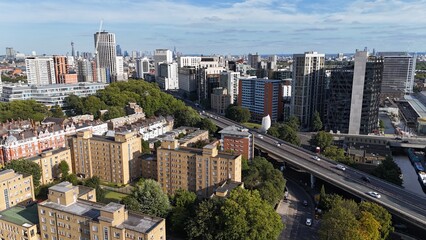 Fototapeta premium Apartments flats overlooking Paddington London Westway road UK ,drone,aerial