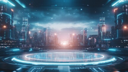 A futuristic holographic debate between two virtual American political candidates