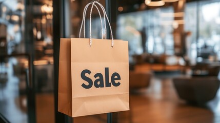 A brown paper bag marked with "Sale" stands out in a shopping setting, representing discounts and promotions.