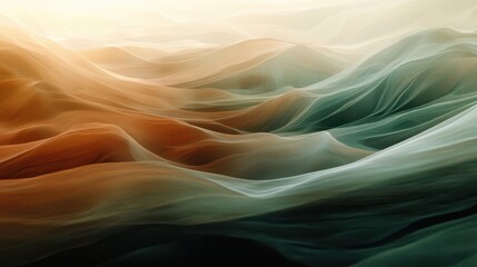 Fototapeta premium lose-up of abstract earth tones, soft flowing patterns resembling sand dunes, muted browns and greens, smooth gradients, tranquil atmosphere, digital art.