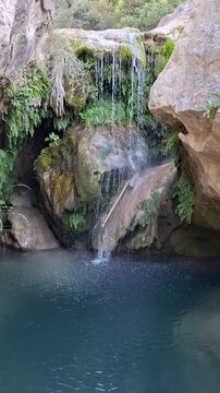 Pools and waterfalls of the Guadalquivir River in the Utrero Pass of the Sierra de Cazorla, Segura and las Villas Natural Park. Andalusia. Ja&eacute;n. Spain