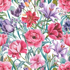 Floral seamless pattern, watercolor illustration