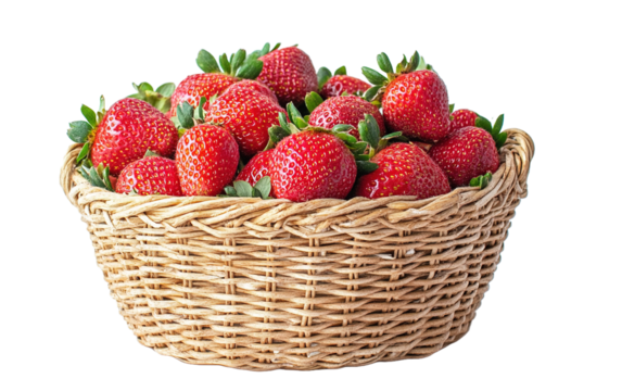 Fresh Strawberries in a Wicker on white background,png - Powered by Adobe