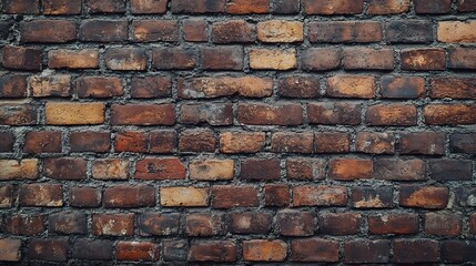 Obraz premium A textured red brick wall reveals rustic architecture and weathered masonry in warm tones, highlighting its industrial aesthetic and historical building character.