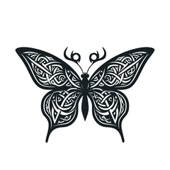 butterfly silhouette in animal celtic knot, irish, nordic illustration on white background