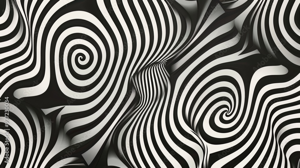 Poster intricate black and white abstract pattern featuring swirling lines and hypnotic shapes, perfect for
