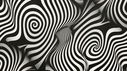 Intricate black and white abstract pattern featuring swirling lines and hypnotic shapes, perfect for modern design projects.