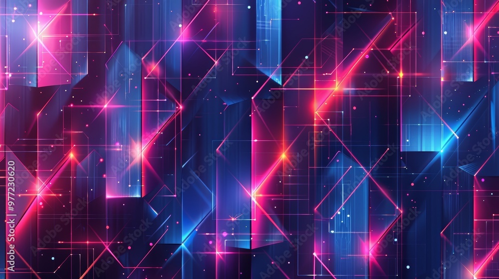 Poster abstract digital background with vibrant colors and glowing geometric patterns. perfect for modern d