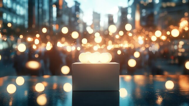 A symbolic image of an American ballot box surrounded by glowing orbs