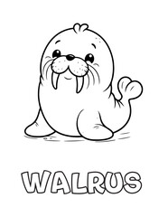 Walrus Baby Animal Cartoon Coloring book with name