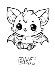 Bat Baby Animal Cartoon Coloring book with name