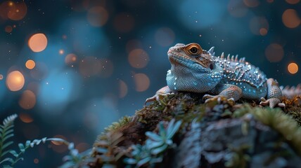 Photorealistic basilisk in sequin gown on a rock, for fantasy art.