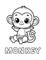 Monkey Baby Animal Cartoon Coloring book with name
