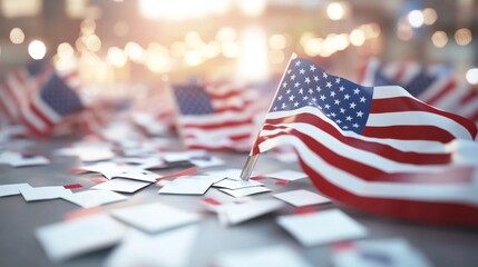 A symbolic rendering of an American flag transforming into ballots