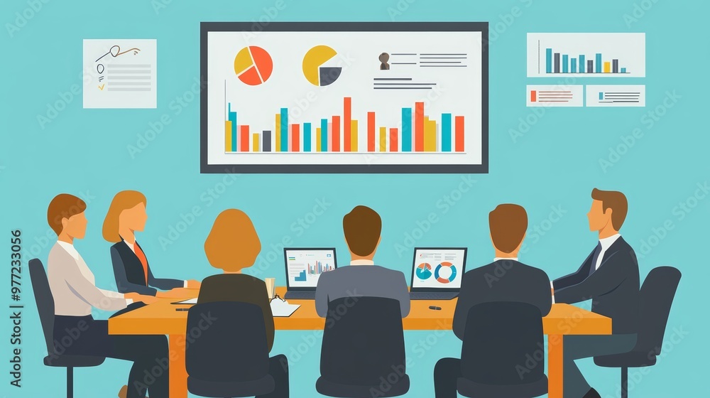 Aufkleber a diverse group of professionals engaged in a business meeting, analyzing data and discussing strate
