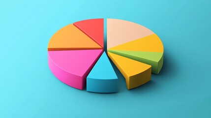Obraz premium Colorful pie chart on a blue background, ideal for data visualization and business presentations.