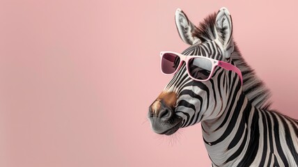 Stylish zebra in sunglasses, ideal for fashion or lifestyle ads.