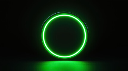 A striking image featuring a glowing green neon ring set against a pure black background