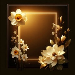 Elegant floral composition featuring white and yellow flowers with a golden background.