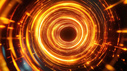 Obraz premium A looped twirl circle of bright yellow and orange stripes and lines, glowing with magical neon energy