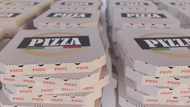 Many pizza boxes ready for delivery.
