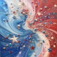 Abstract art showing swirling red and blue colors converging to form the shape of the United States