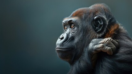 Obraz premium Close-up portrait of gorilla with fur collar and wise eyes.