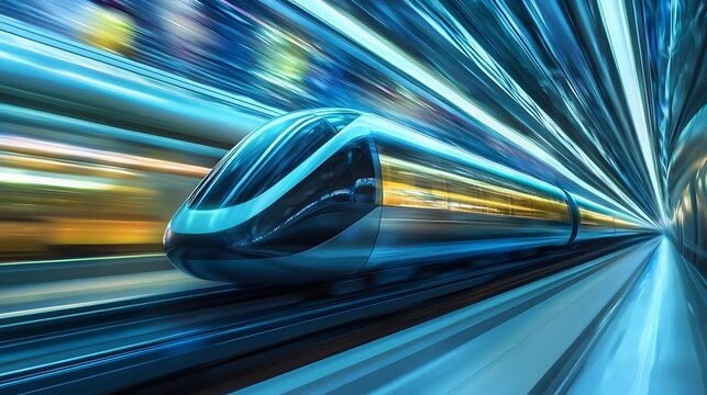 Futuristic Hyperloop Pod Speeding Through Transparent Tube,Cutting-Edge Transportation Concept