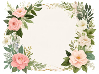 A blank wedding invitation adorned with a watercolor floral frame