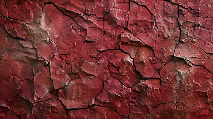 Fototapeta premium Vivid red abstract texture with cracked surface, conveying intensity and raw energy in a bold, rugged design with dramatic visual impact and contrast.
