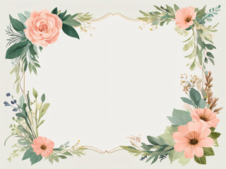 Fototapeta premium A blank wedding invitation adorned with a watercolor floral frame